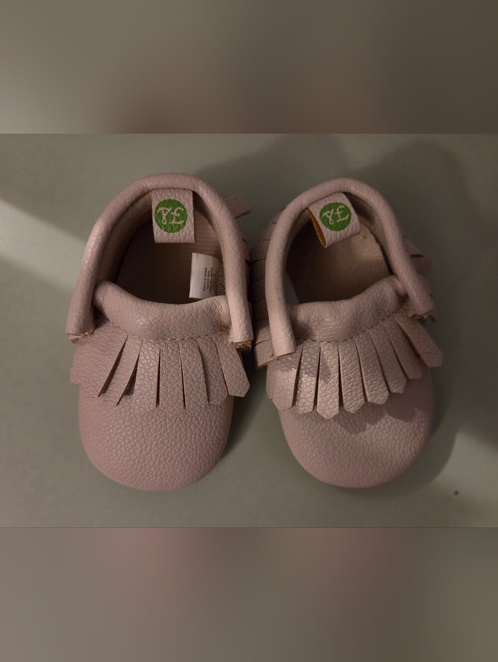 Baby Fringe Moccasins in Light Pink - Soft Slip-On Style
